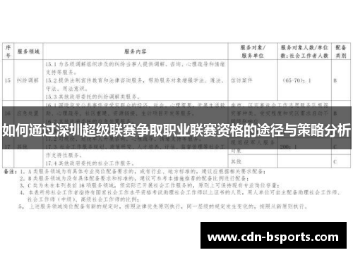 如何通过深圳超级联赛争取职业联赛资格的途径与策略分析